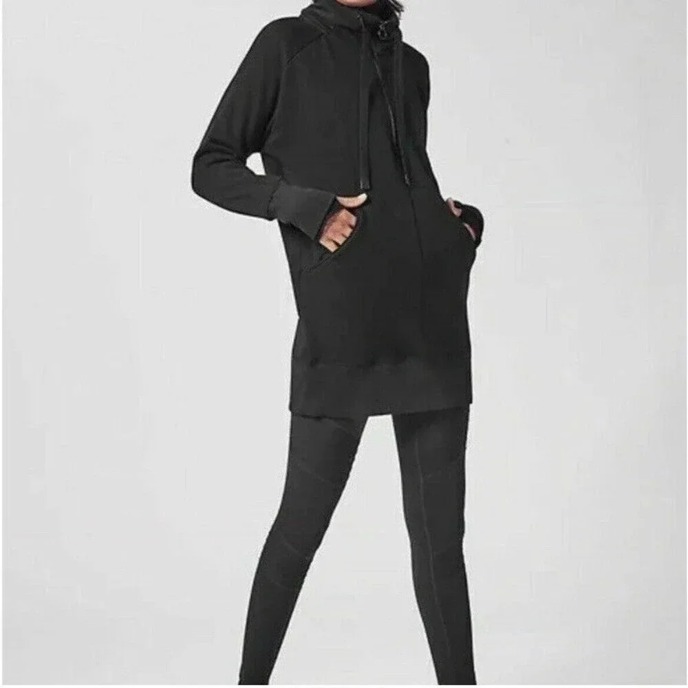 Athleta Cozy Karma 1/4 Zip Sweatshirt Dress Black XS - Picture 2 of 10